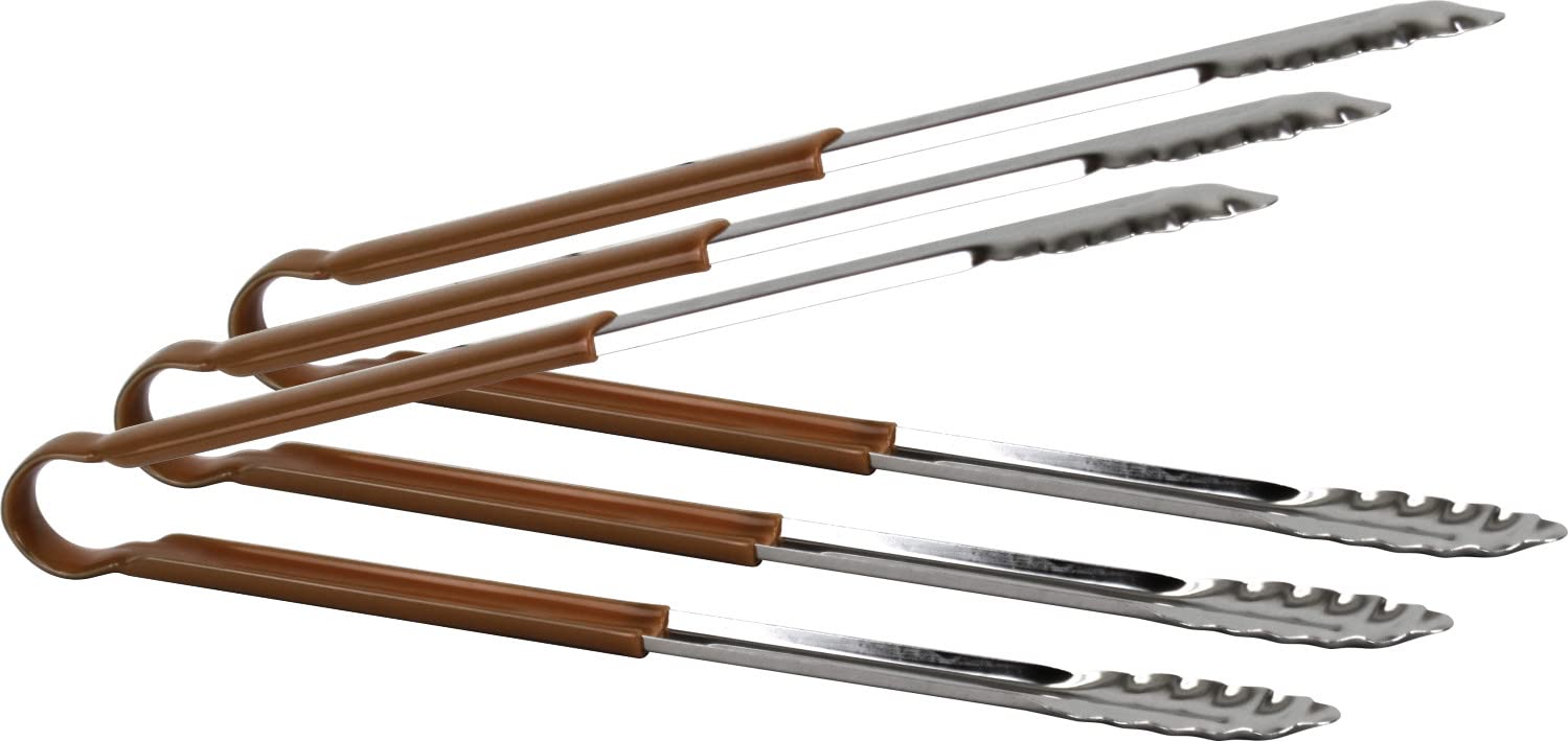 3X Catergold Professional Stainless Steel Cooking Tongs Set (12", Brown)