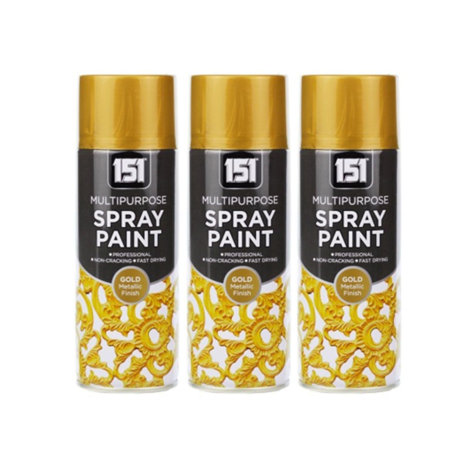 Gold Metallic Spray, Quick Drying Formula, Ideal For Crafting, DIY Projects, Home Decor, Suitable For Use On Wood, Metal, Plastic, Glass, Durable, 400ml, (3 Pcs)