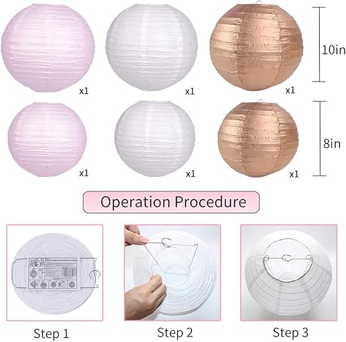 Miniatura 3 de zilue Decoraciones de fiesta de oro rosa, faroles de papel de oro rosa y pompones para fiesta de cumpleaños, despedida de soltera, decoración de