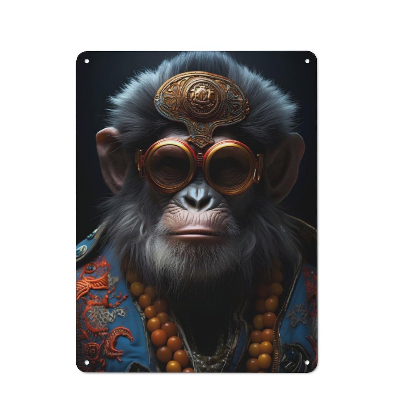 Junmoney Steampunk Ape Monkey Rustic Metal Wall Decor 40X30cm, Decorative Tin Sign For Farmhouse Kitchen, Pantry Or Dining Area