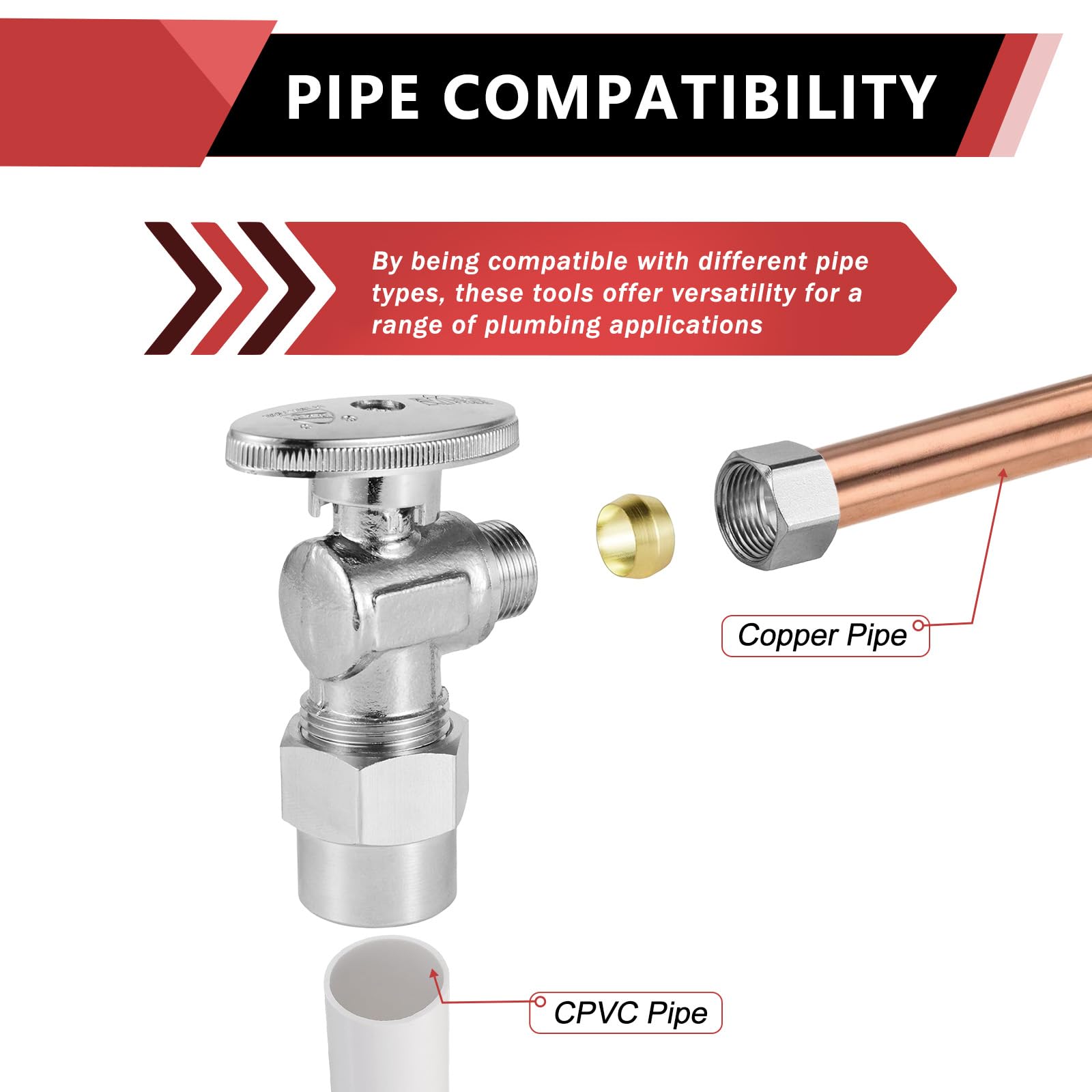 EFIELD - Valvola di arresto angolare da 1/4 di giro, 3/8" OD compressione x 1/2", raccordo per tubo in CPVC, ottone cromato (confezione da 5)