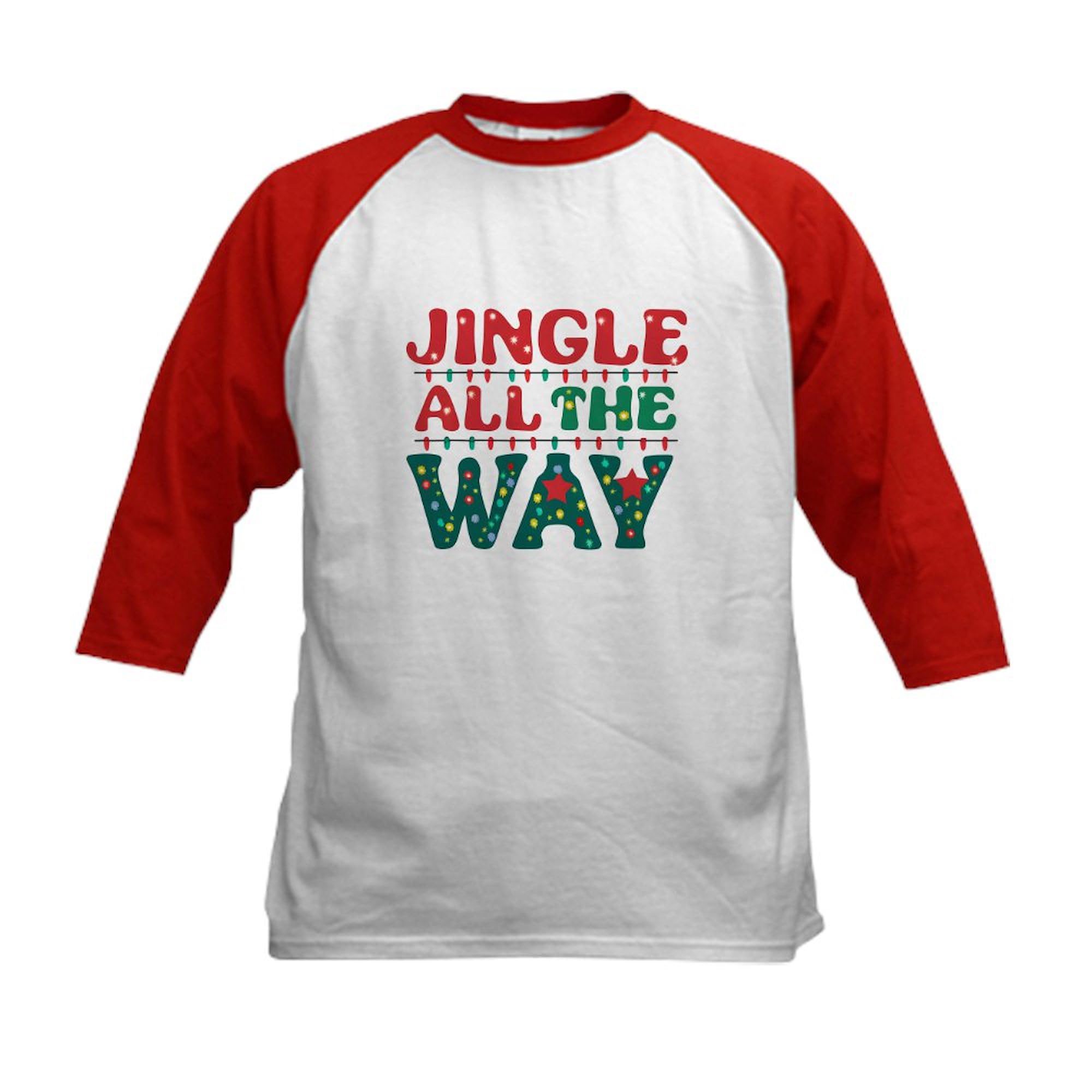CafePress Jingle All The Way Festive Christmas T Shirt Baseball Jersey Kids Cotton Baseball Jersey, 3/4 Raglan Sleeve Shirt Red/White