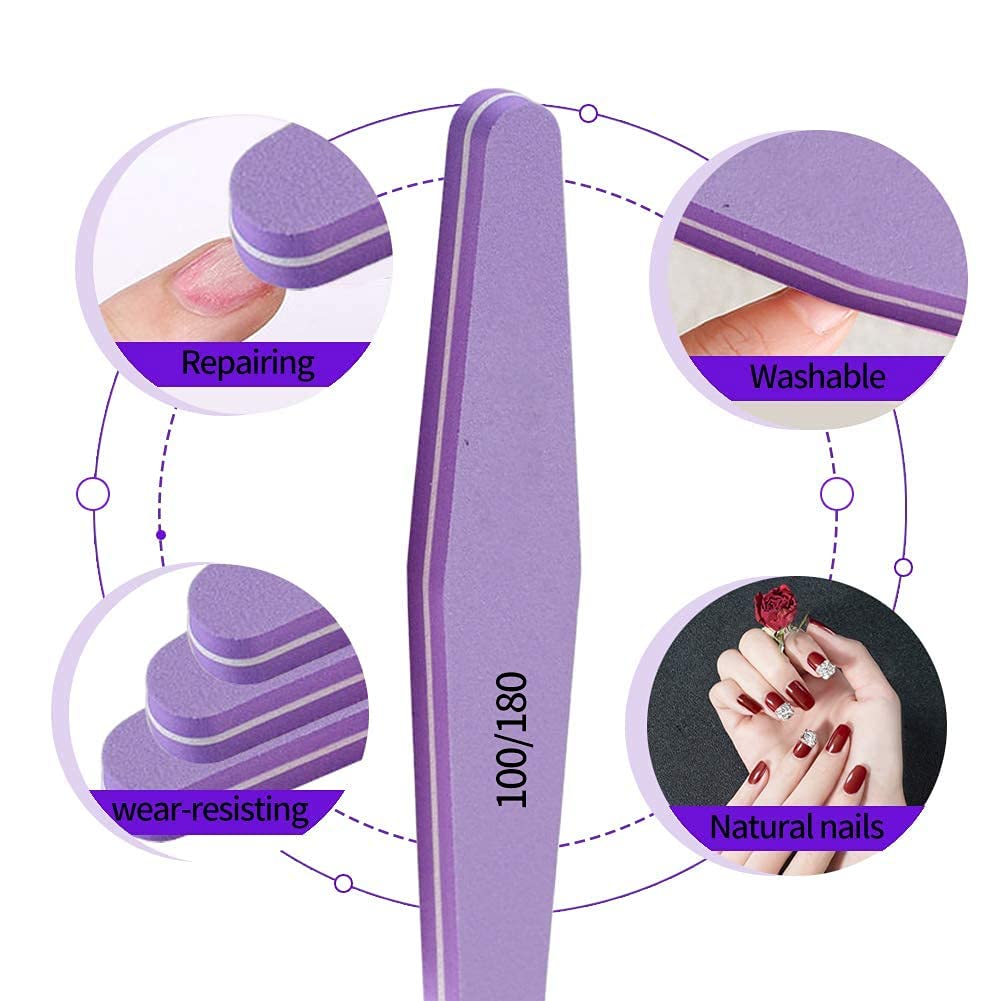 Sminakh 2 Pcs Nail Soft Buffer Nail File Sponge Nail Art Soft Buffer Washable Double Sided Soft Buffer 100/180 Sanding Buffing File Nail Buffers (Multicolor) 1