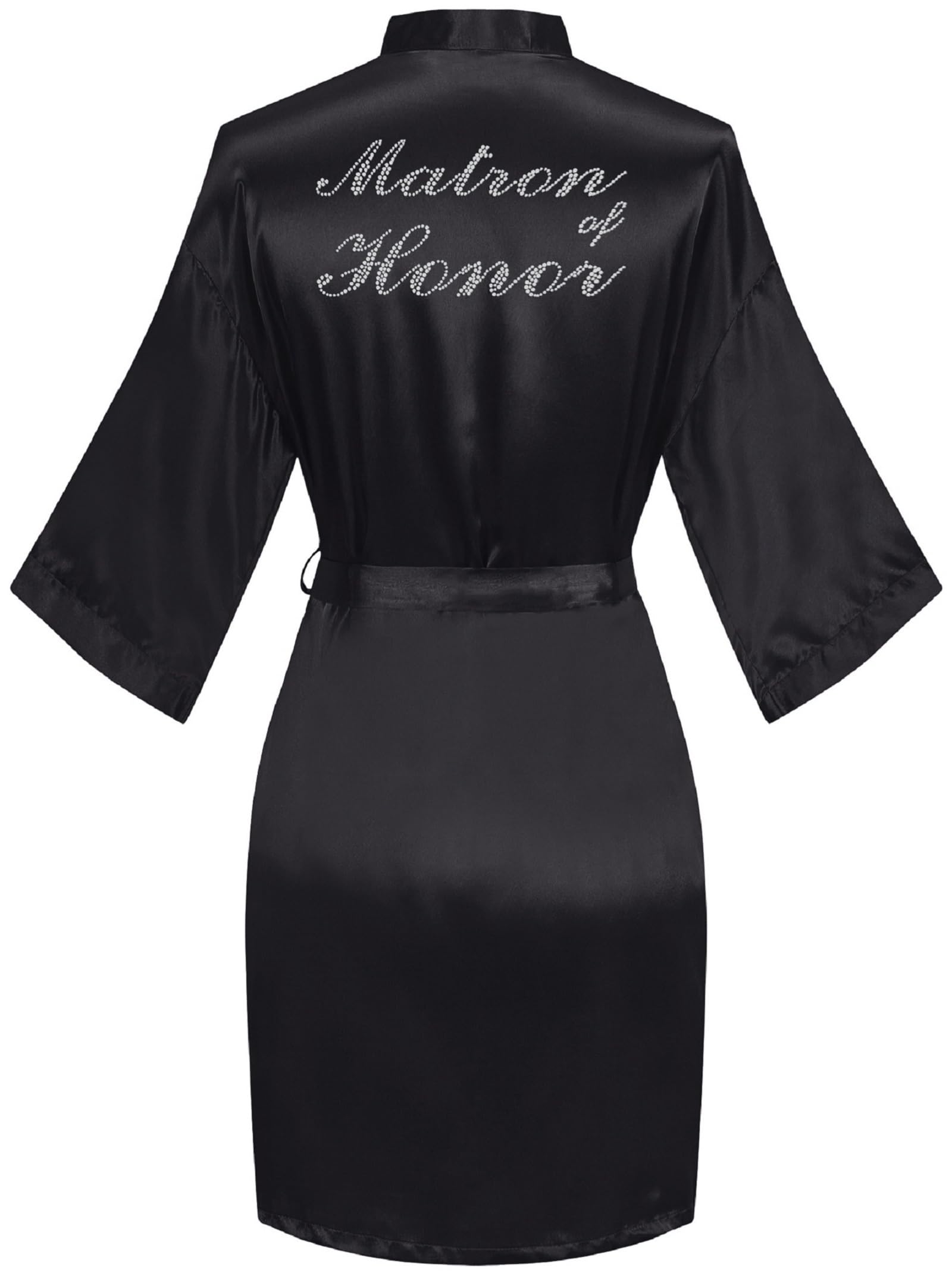 goodmansam Women's Silky Robes One Size Silver Rhinestones Bride Bridesmaid Sleepwear for Wedding Party Getting Ready