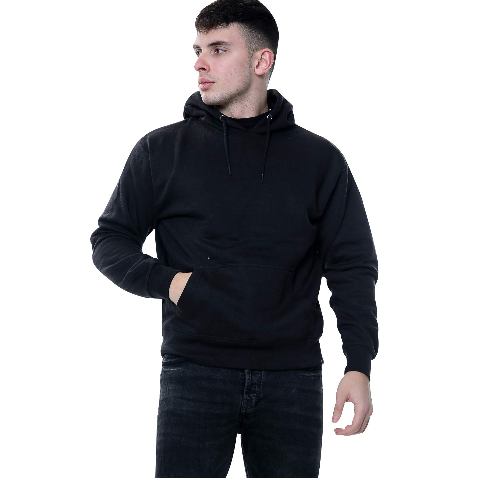 Mens Hoodie Pullover Fleece Classic Hooded Top Plain Ribbed Cuff Long Sleeve Sweatshirt Pull Over Jumper Hoody Top