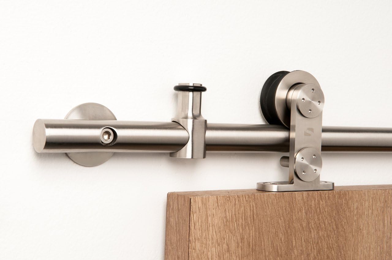 Double Door Set/Modern Stainless Steel Barn Door Hardware for Wood Doors/Satin Finish - Circa WT Series (10' Rail Length)