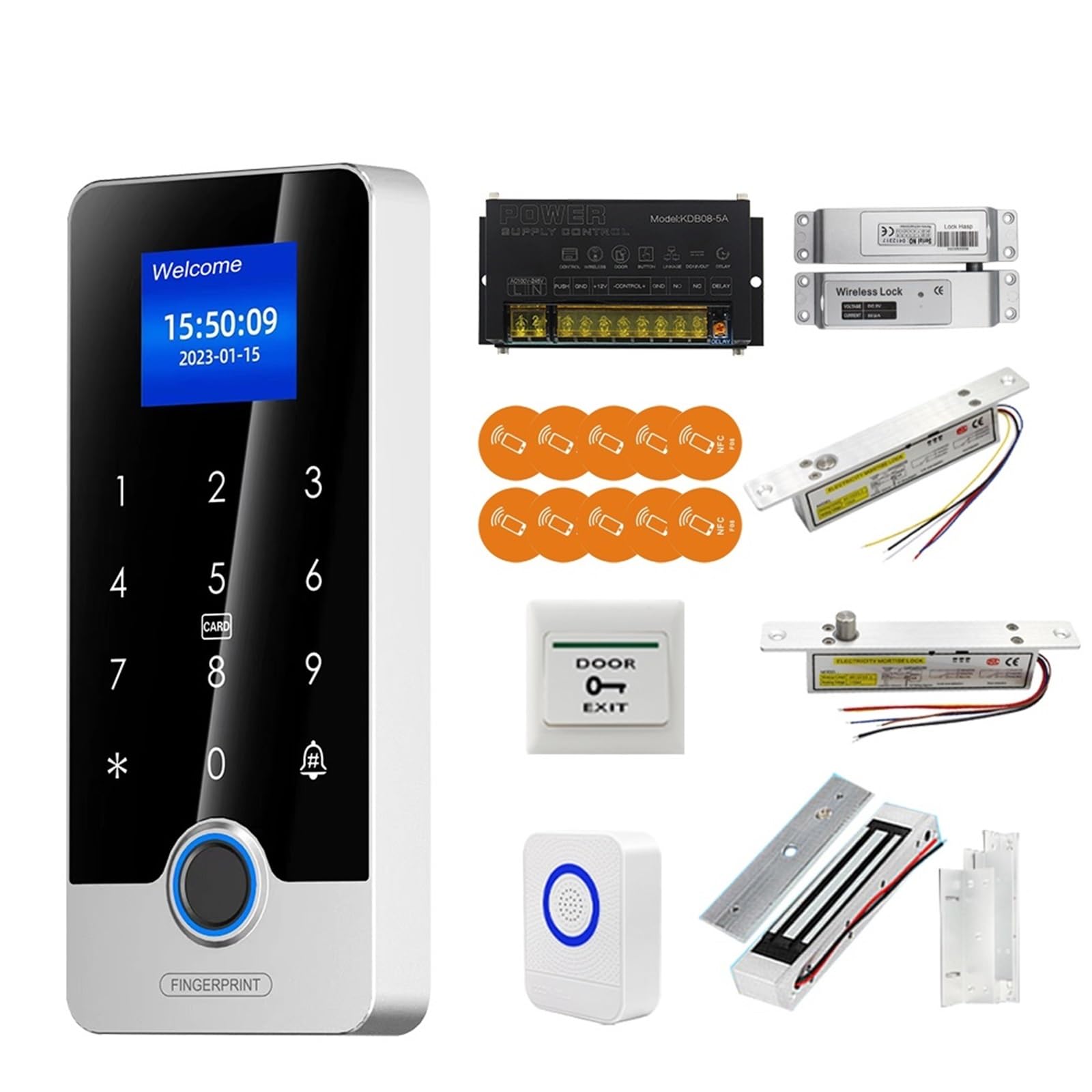 Zestawy systemów kontroli dostępu do zamka drzwi z ekranem o przekątnej 1,77 cala Klawiatura Bluetooth Odcisk palca Czytnik kart RFID IC Metalowa klawiatura dla Bezpieczeństwa Elektrycznego(KIT6)