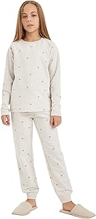 ديفاكتو طقم بيجامة محبوك باكمام طويلة وقصة عادية للبنات موديل D3728A8