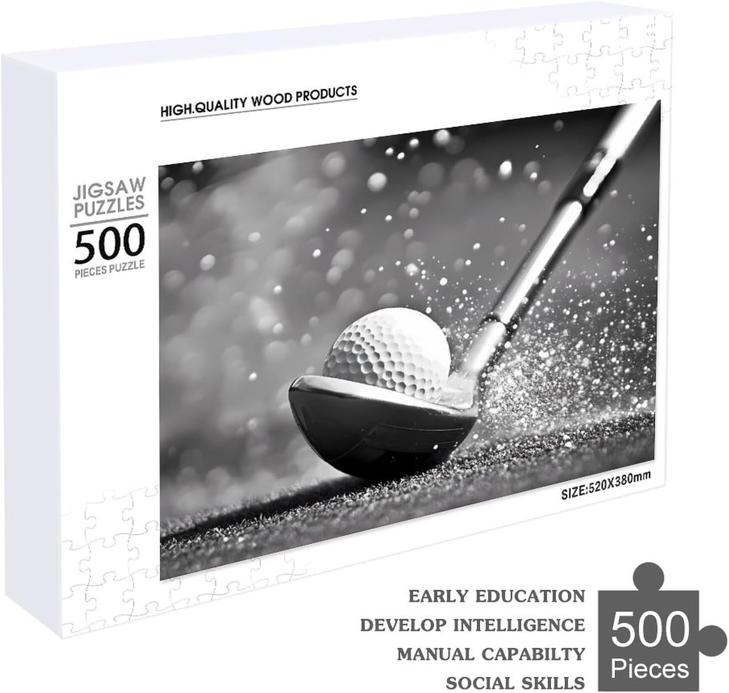 Black and White Golf Wood Puzzle Challenging Jigsaw Puzzles for Women Men