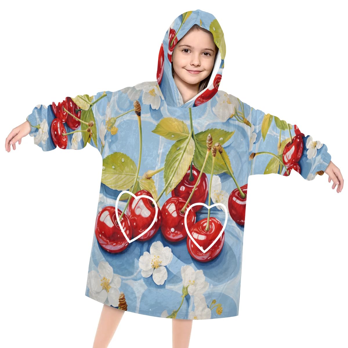 Pardick Wearable Blanket Hoodie for Kids, Unripe Cherry Fleece Sweatshirt Blanket Oversized Blanket Sweatshirt with Pocket Flannel Warm Hooded Blanket 6-10 Year Old Girl Boy Gift, One Size