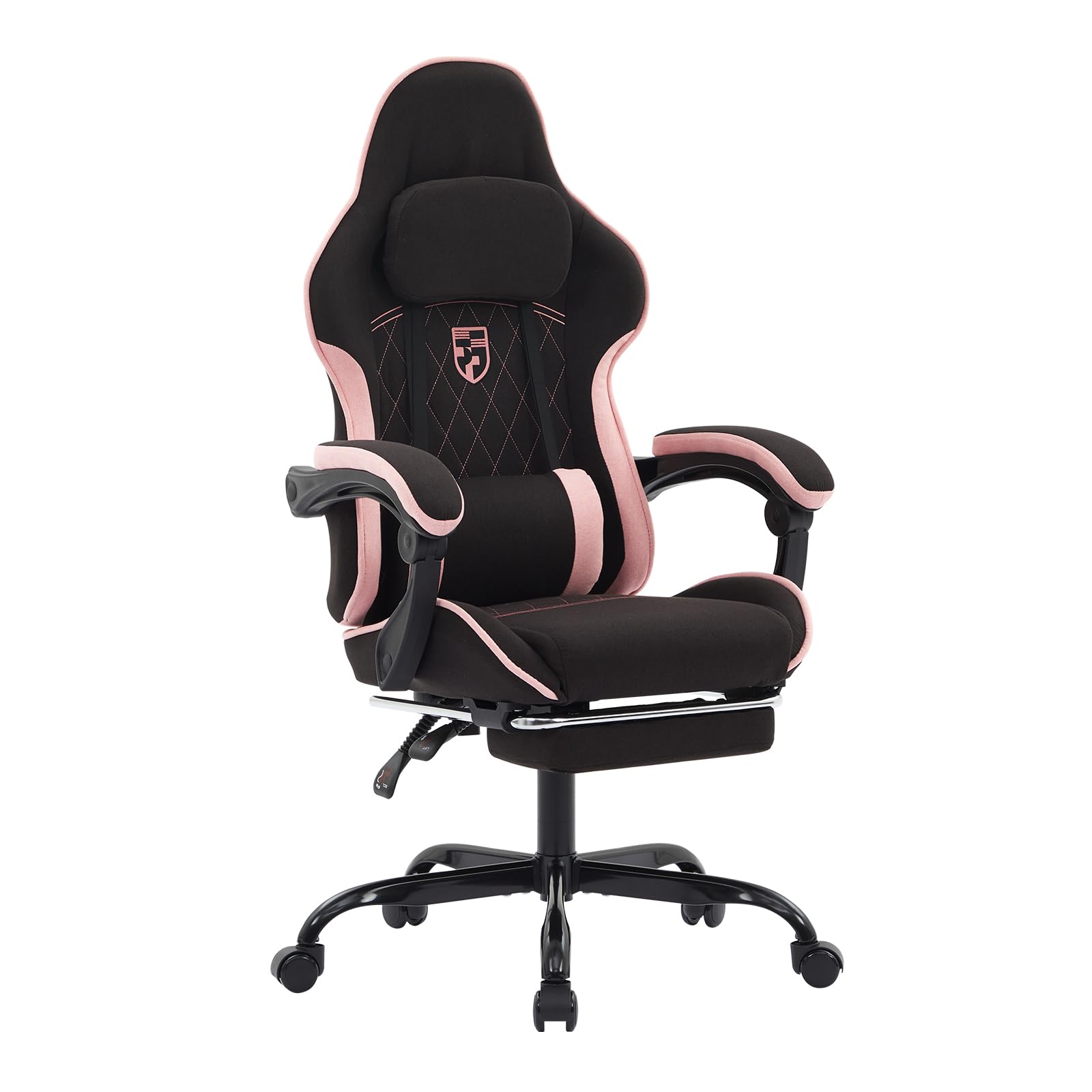 NIONIK Gaming Chair with Footrest and Massage Lumbar Cushion, Ergonomic Computer Chair with 135° Recline, Breathable Fabric, Headrest and 360° Swivel, Heavy Duty Office Chair Up to 150kg(BlackPink)