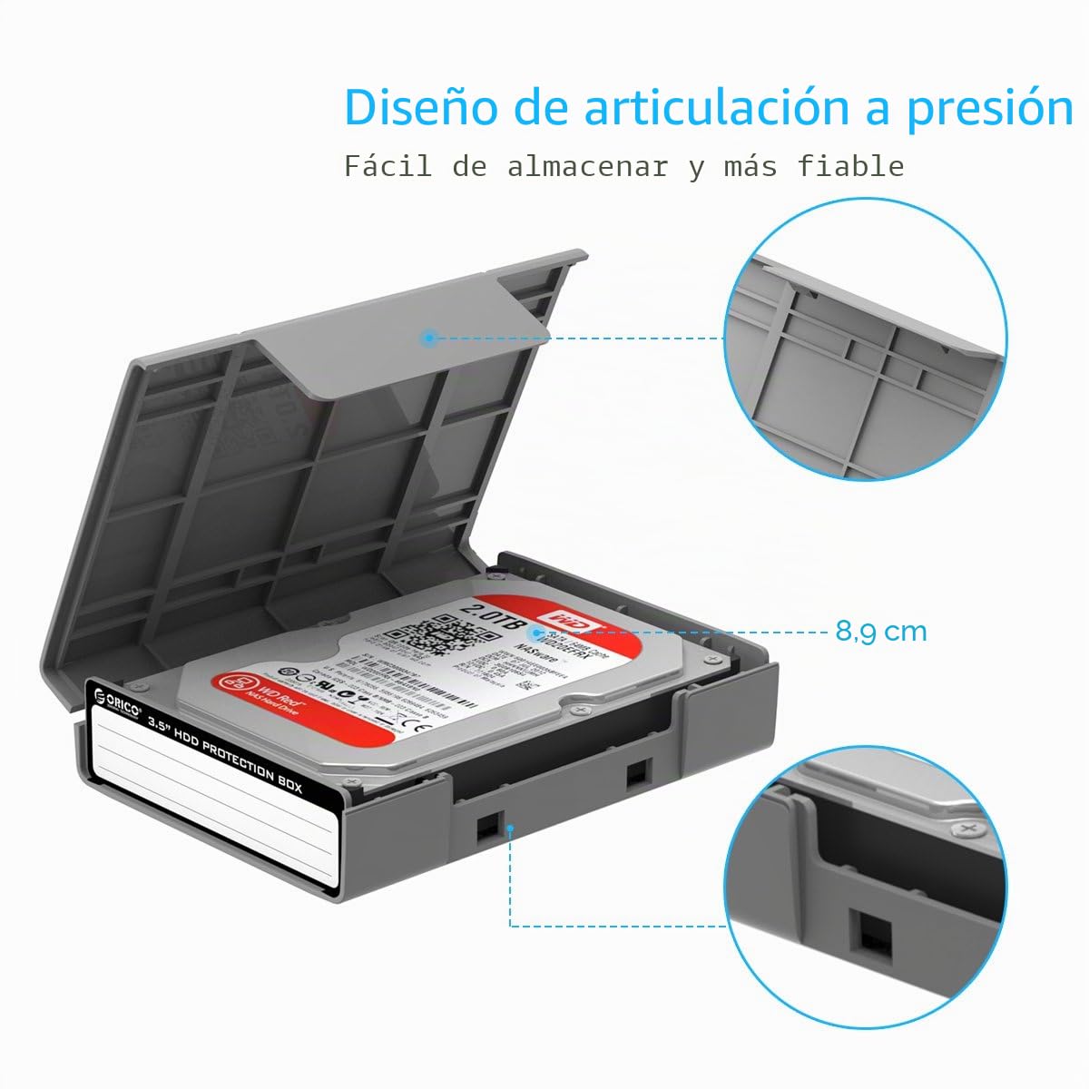 Caja Protectora ORICO 3,5 Pulgadas Antiestática/Antigolpes/Antipolvo para HDD, 5 Unidades Gris-PHP35