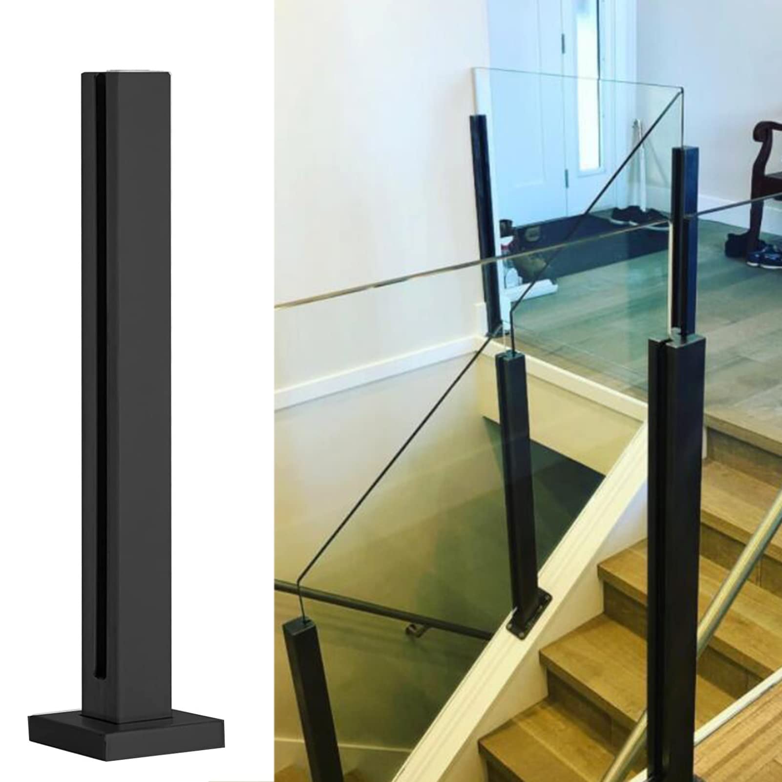 Pince à verre pour garde-corps noir avec poteau en acier inoxydable pour protection enfants et seniors
