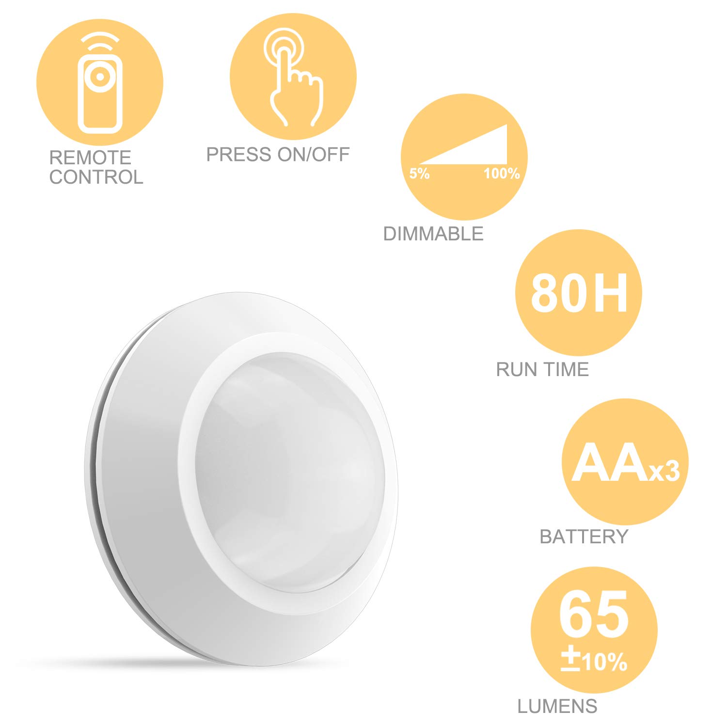 HONWELL Puck Lights with Remote, Cordless Battery Powered Closet Lights, Tap Light, Push Button Lights, Under LED Cabinet Lighting, Stick Lights for Shelf Kitchen(6Pack)