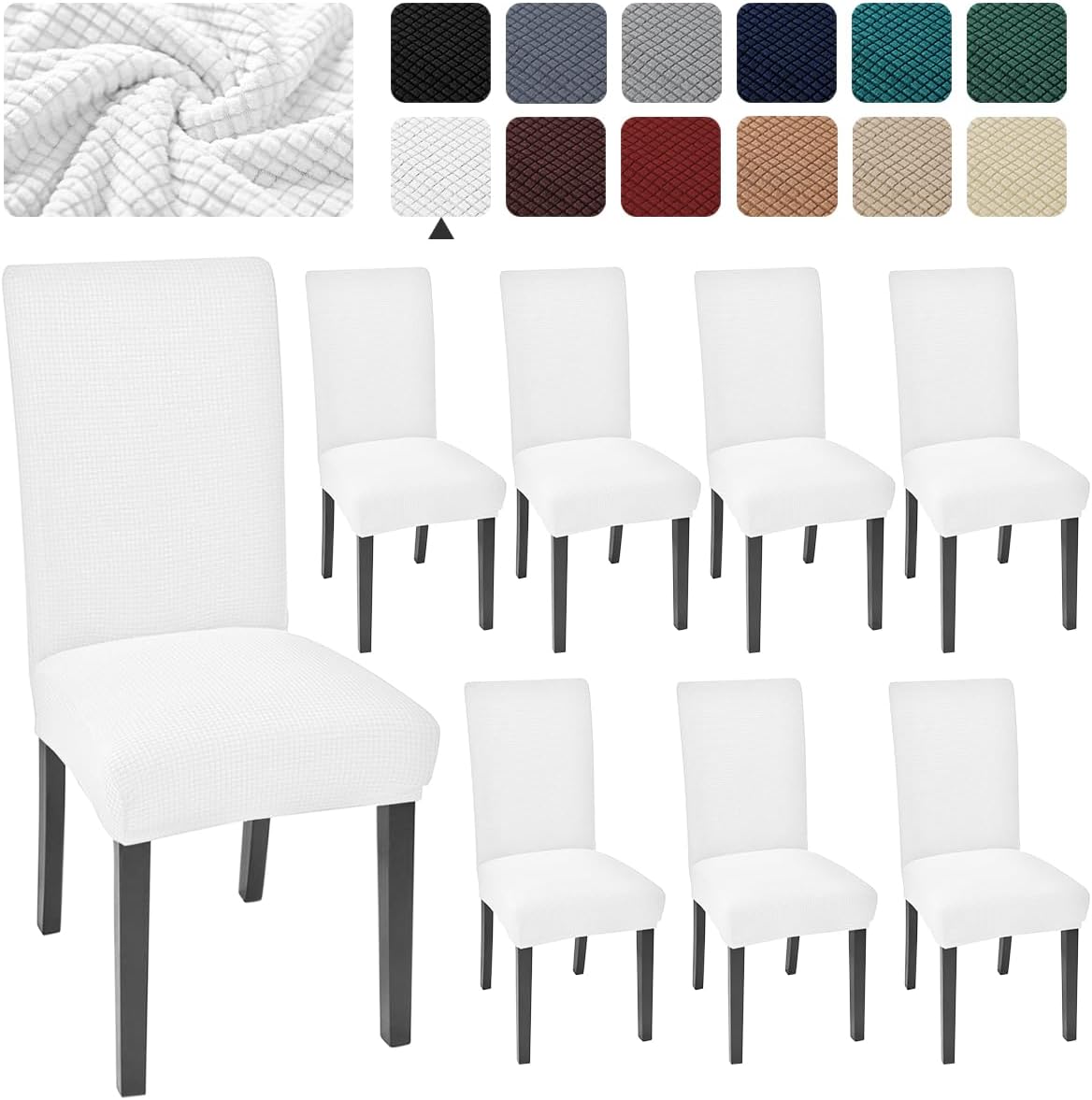 Aertiavty Chair Covers for Dining Room Set of 8 Kitchen Chair Seat Covers, Dining Room Chair Covers Chair Slipcover Parsons Chair Covers, White
