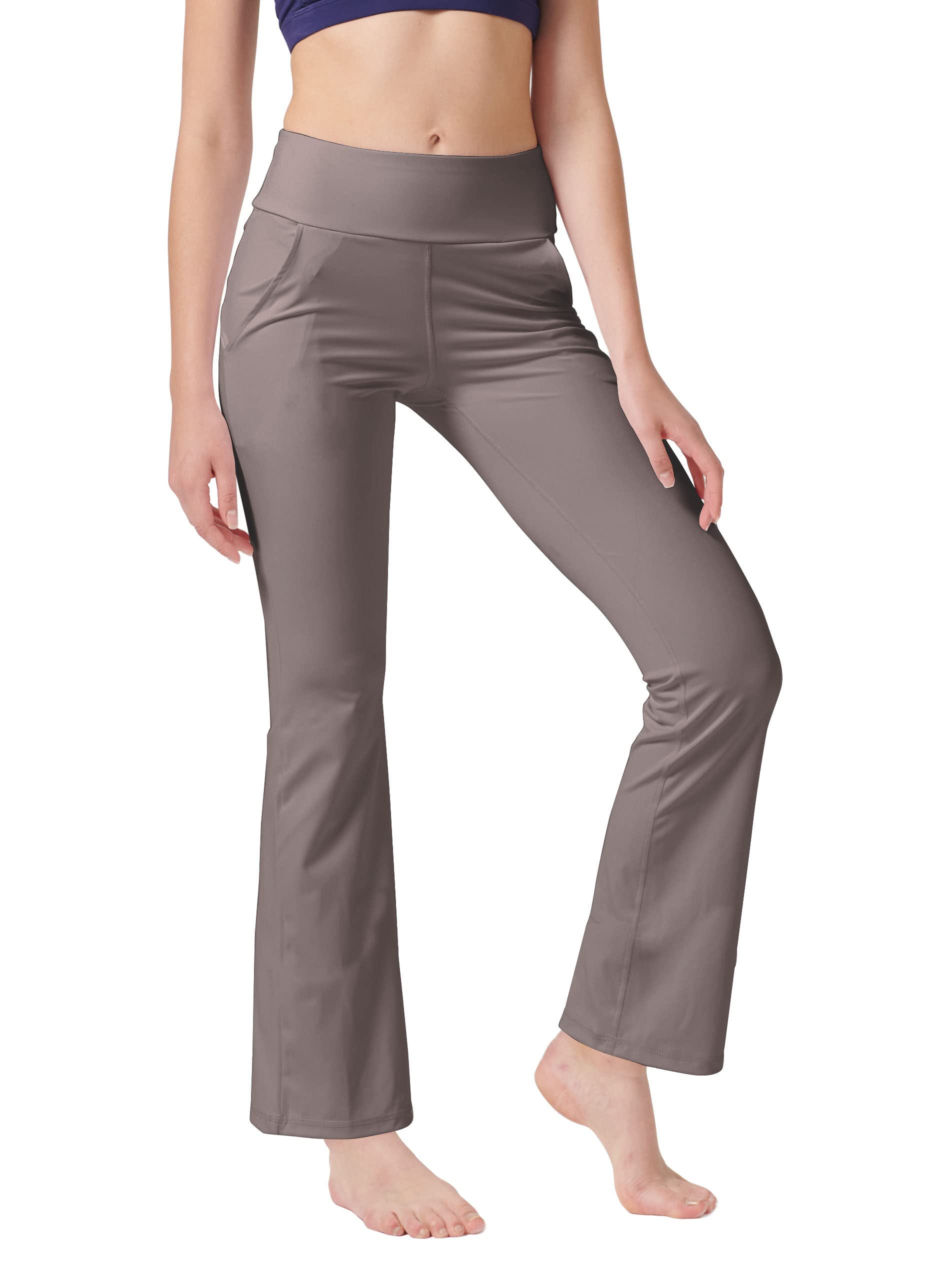LaiEr Pantaloni da Yoga da Donna con 4 Tasche Pantaloni da Lavoro a Vita Alta 4 Vie Stretch Controllo Pancia Pantaloni Lunghi Svasati, (2 Tasche Laterali e Posteriori),