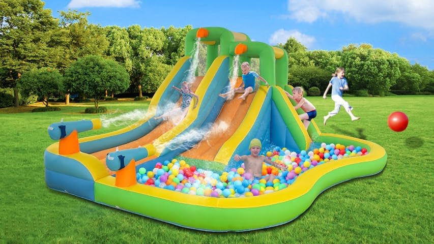 Miniatura 7 de Castillo inflable con soplador de aire, castillo hinchable con tobogán acuático y piscina para niños de 3 a 8 años, castillo hinchable en el patio