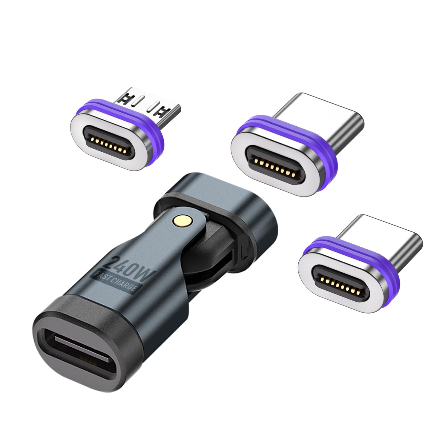 PD 240 W 16-pinowy adapter magnetyczny USB C, złącze micro USB, obracanie o 180 stopni, urządzenie ładujące USB i transmisja danych do smartfona, notebooka (końcówki magnetyczne USB C, 3 sztuki)