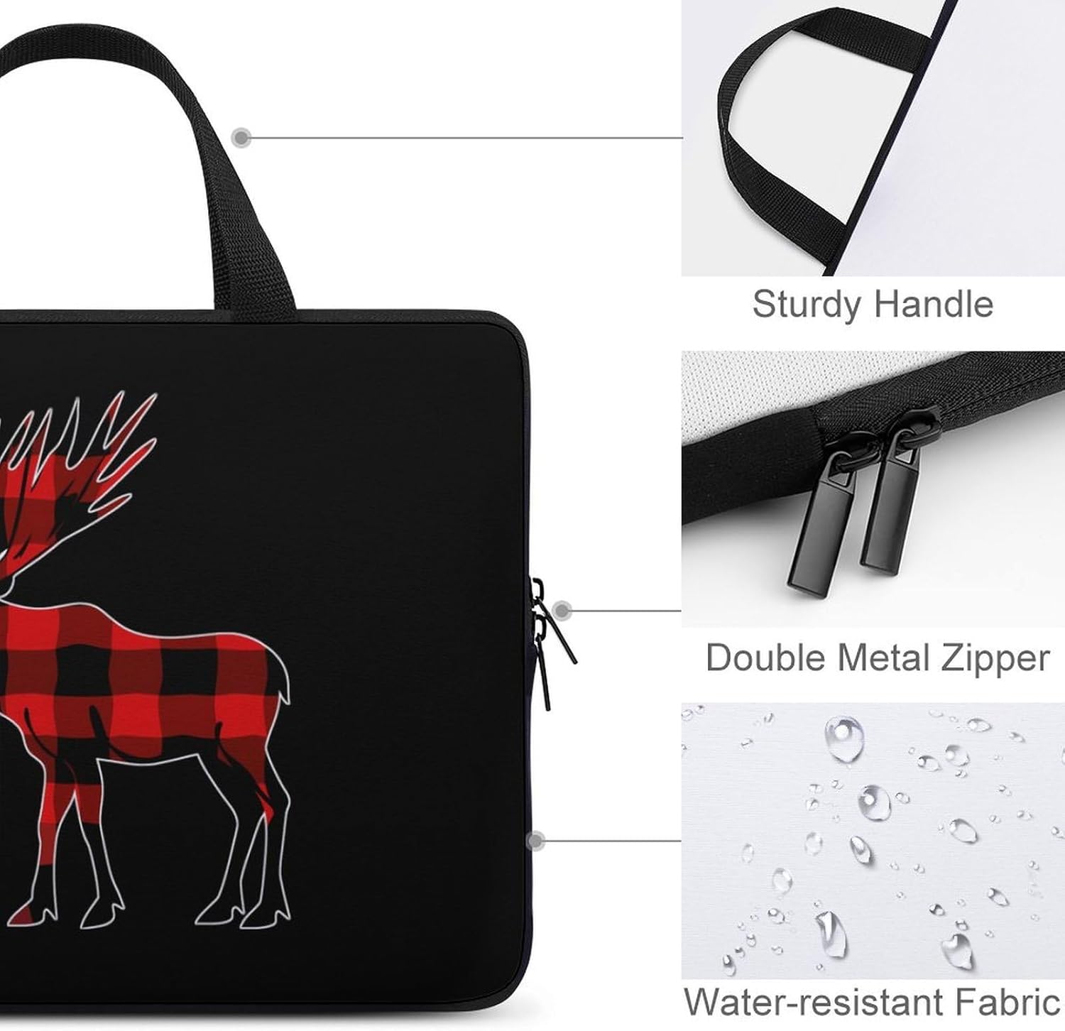 Plaid Moose Lumberjack Red Black Laptop Bag Print Computer Sleeve Case Protector Briefcase Totes for Women Men