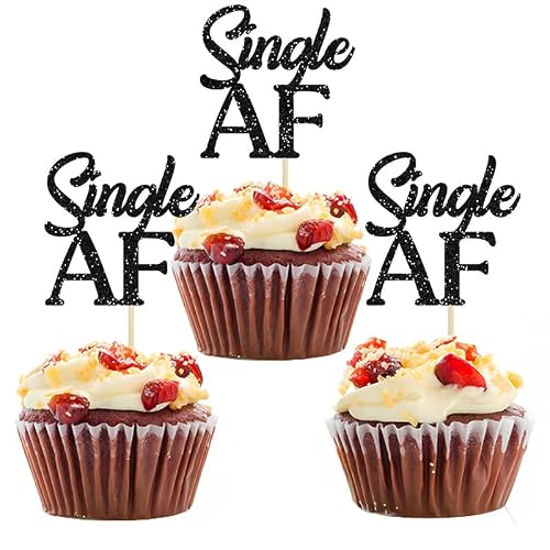 24 Pack Single AF Cupcake Toppers Black Glitter Break Up Single Boy Bye Cake Picks Decorations for Divorce Break Up Decorations Thank You Next Party Supplies ﻿