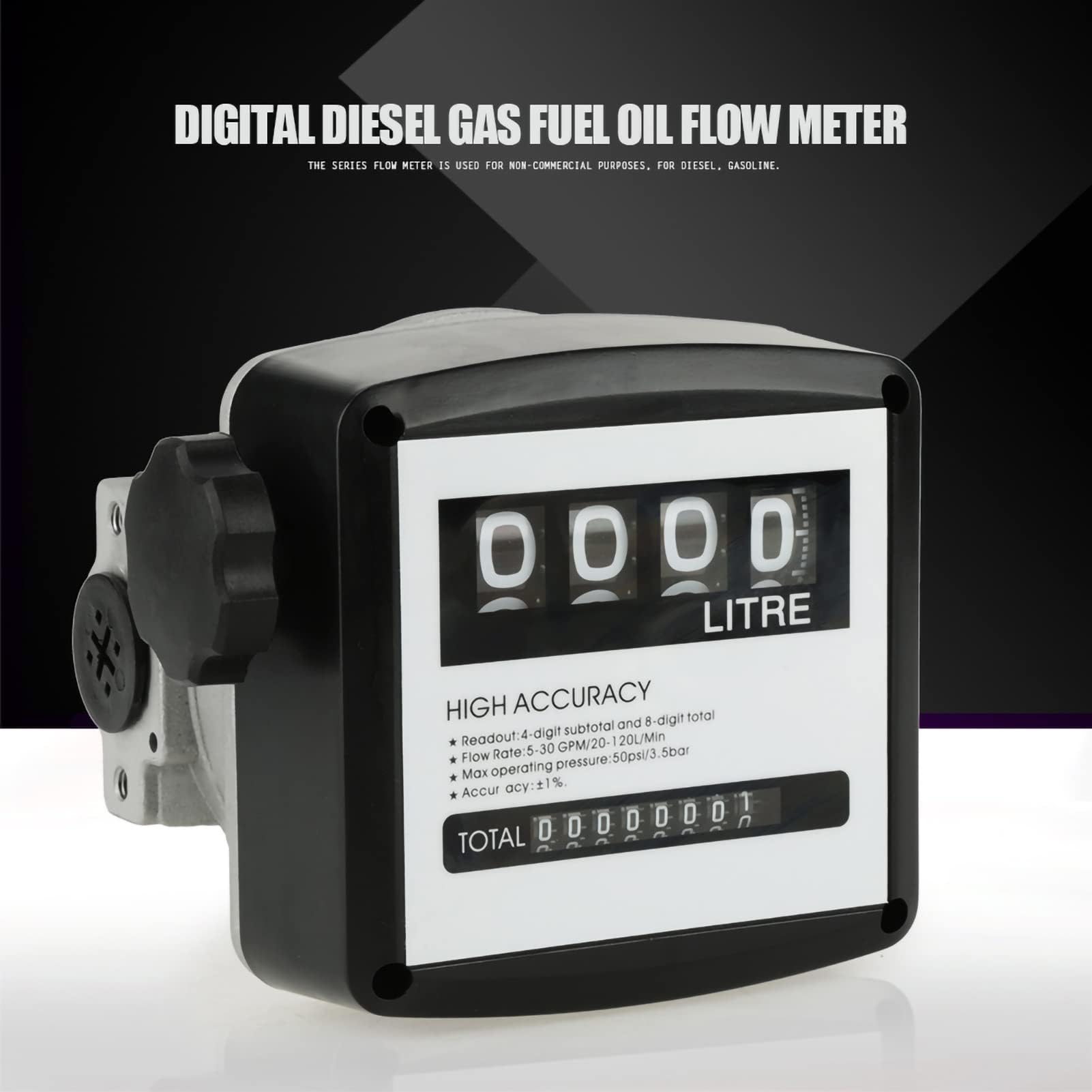 Medidor de Combustible Mecánico, 4 Medidores de Flujo de Aceite de Combustible Digital Contador de Flujo de Combustible con Pantalla Digital LCD para Medir Gasolina de Queroseno