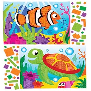 Baker Ross AW375 Mozaïekknutselsets “zeedieren” (4 stuks) – zelfklevende mozaïek voor kinderen,gesorteerd