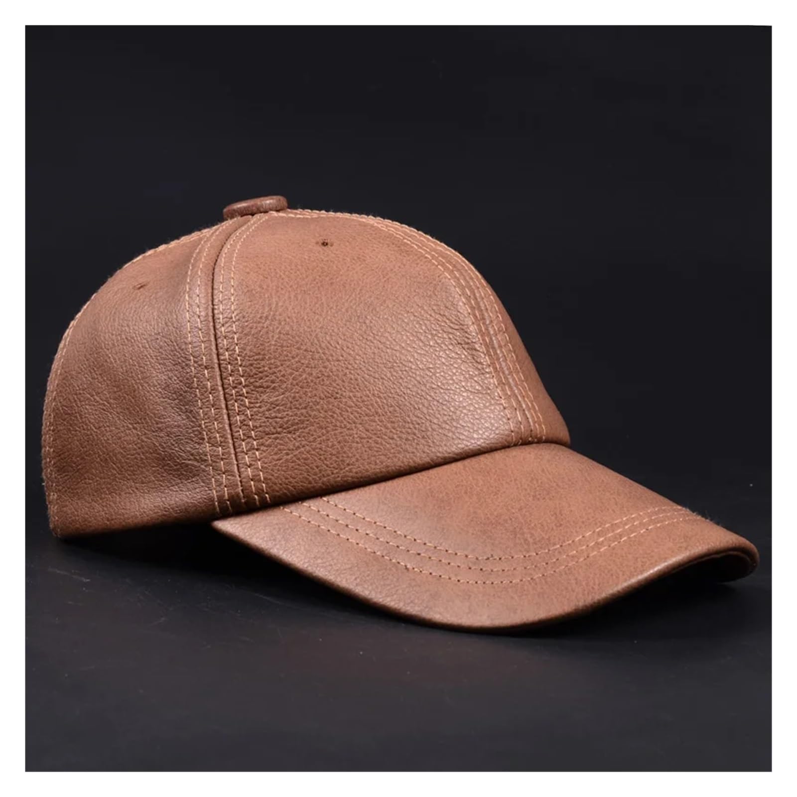 New Male Casual Genuine Leather Baseball Cap For Men Real Cowhide Black/Beige Dad Hats Mens Big Brim Cool Hat