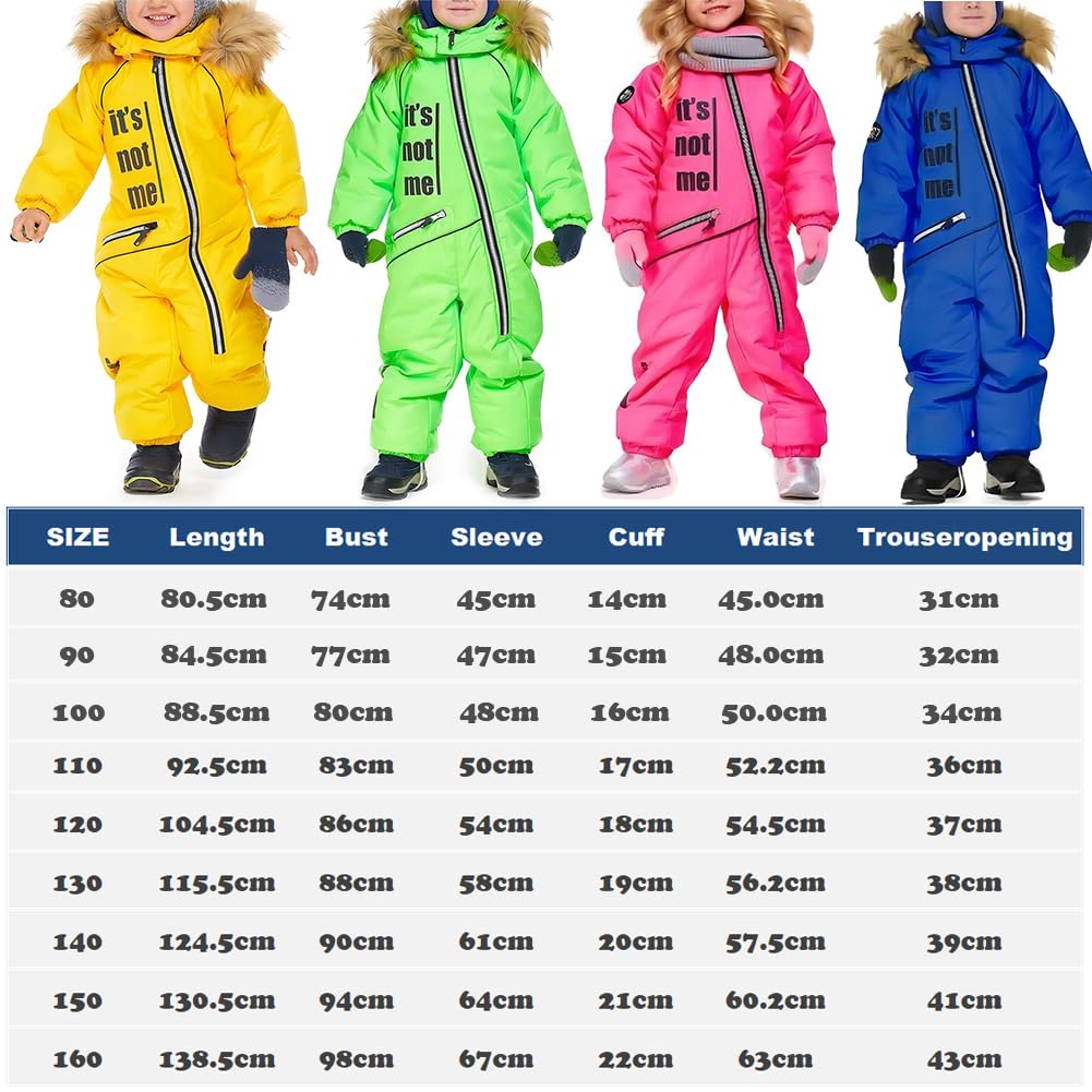 linboo Skioverall Jungen Mädchen Schneeanzug Winddicht Wasserdicht Schneeoverall Warm Atmungsaktiv Skianzug mit Pelzkragen Kapuze Kinder Schnee Outfit Skifahren Bekleidung