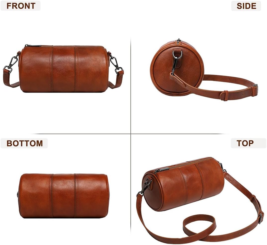 COOLCY Crossbody Bags for Women Genuine Leather Soft Trendy Circle Cross Body Shoulder Bag Designer Cylinder Purses handbags - Image 6