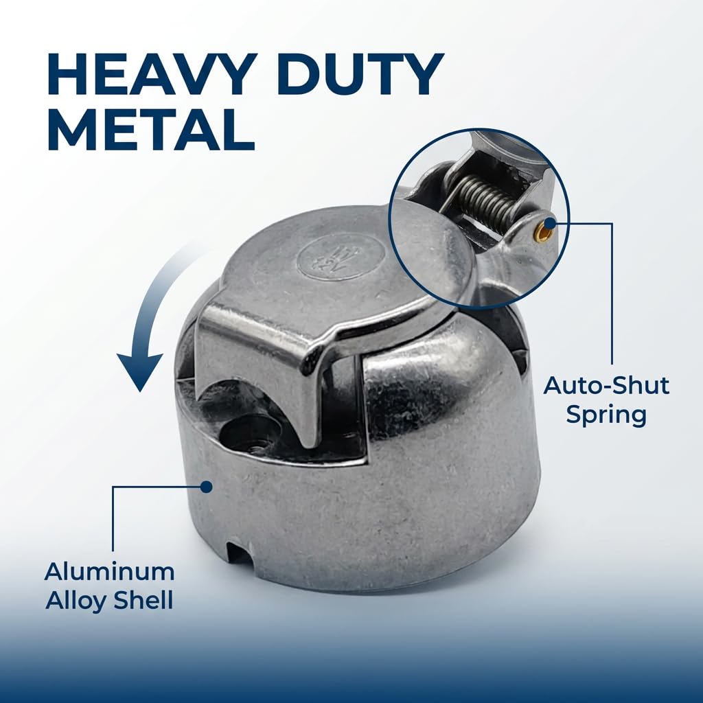 7 Pin Trailer Socket Metal with Rubber Gasket 12V Waterproof 7 Pin Trailer Metal Socket Connector Aluminium Trailer Female 7Pole for Truck RV Cars Boat Caravan Towbar Towing Light (Aluminium Alloy) — view 6
