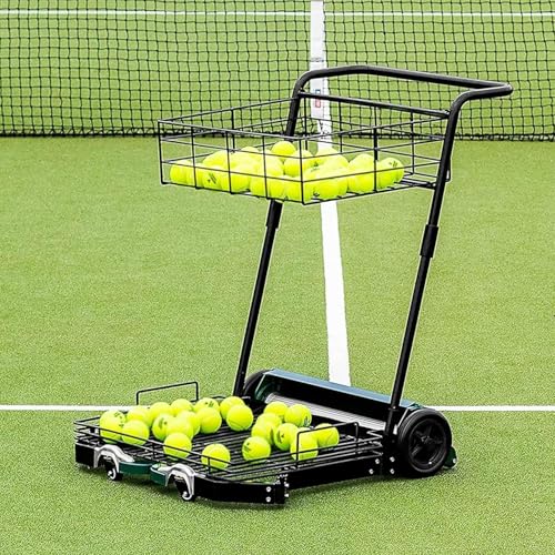 Tennis Ball Collector Hopper, Automatic Pick-Up Retriever with 360° Rotating Wheel, 290 Ball Large Capacity