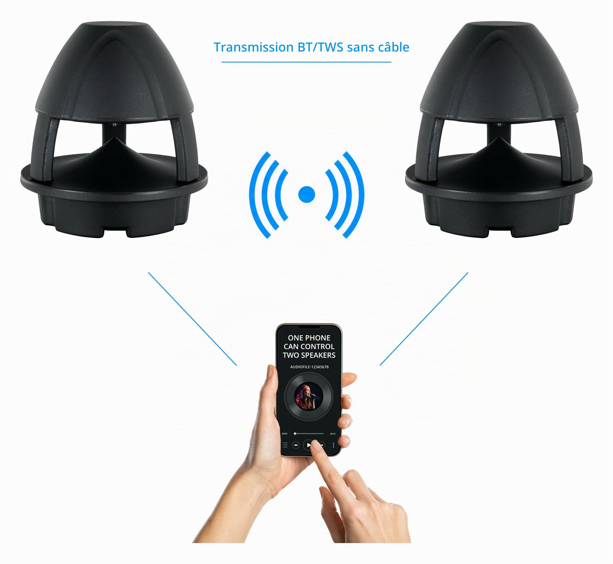 McGrey WPL-660BK BT 360° Enceinte Outdoor Active 2 Voies pour Jardin - Portée Bluetooth® : env. 10 mètres - Diffusion sonore à 360° - Résistante à l'eau et aux UV (IP56) - Noir