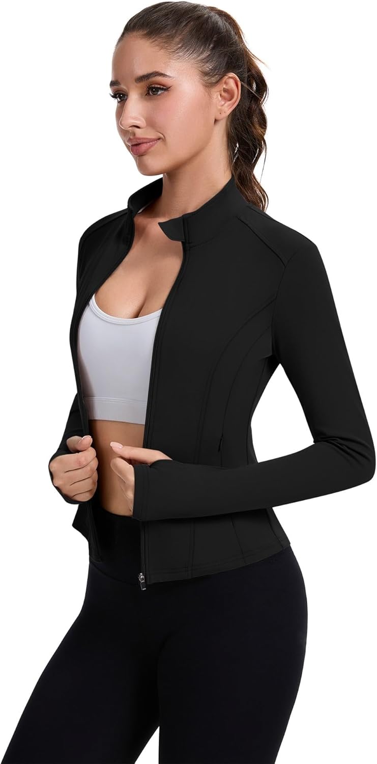 ZHENWEI Workout Jackets for Women Full Zip Up Cropped Athletic Long Sleeve Lightweight Slim Fit Running Tops with Pockets - Image 3