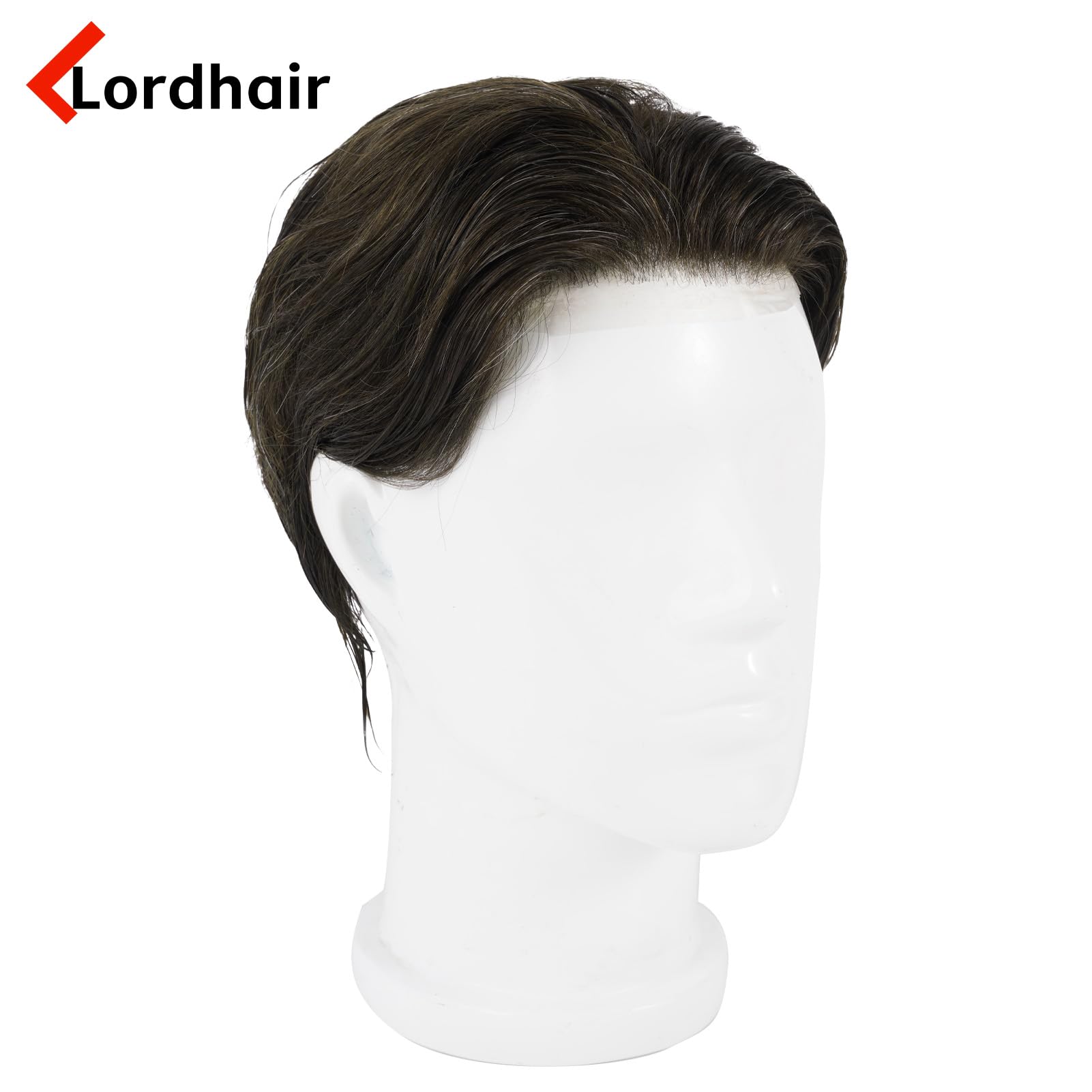 Lordhair Tupet peruka męska z prawdziwych włosów, 0,08 mm, cienka skóra, rozmiar podstawowy, 20 x 25 cm, lekki system wymiany włosów średniej gęstości
