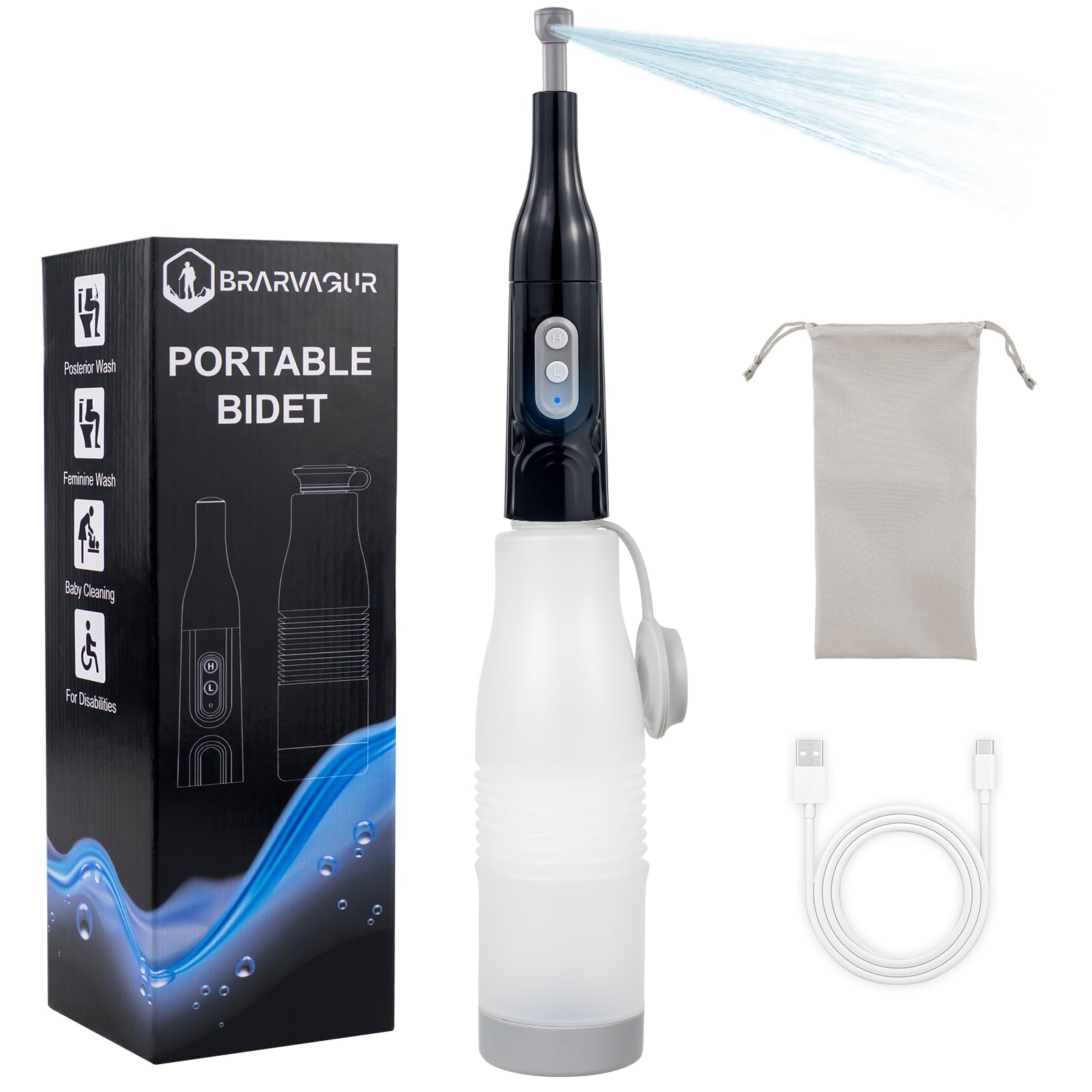 Portable Electric Travel Bidet - Collapsible Bottle 350-550ML High Pressure Dual Spray Modes IPX7 Waterproof Rechargeable for Personal
