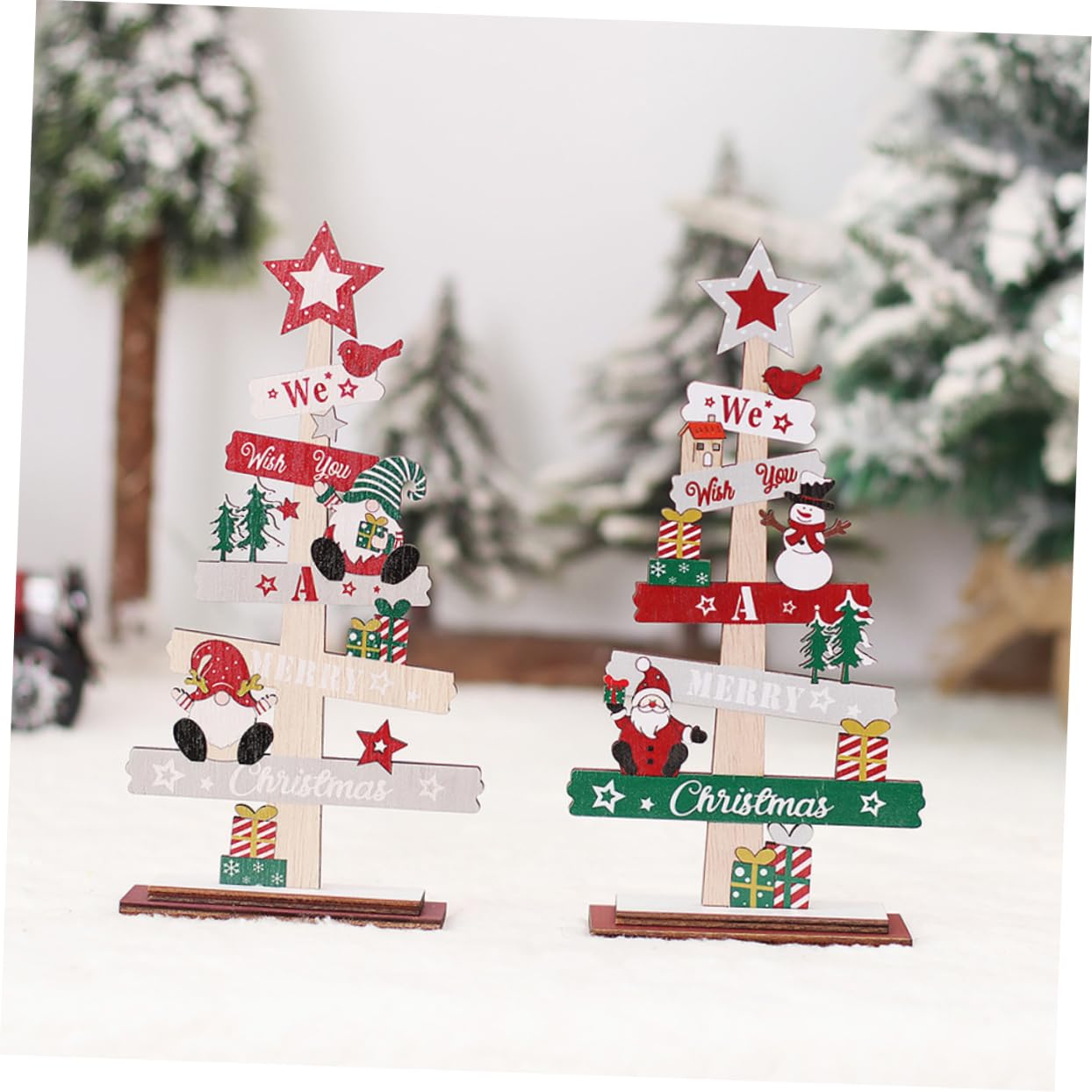 Cabilock 8 Piezas Adornos para arboles de Navidad Decoración de Mesa de Aniversario Decor for Table Centro de Mesa navideño artesanías de Madera de Navidad árbol de Navidad de Madera