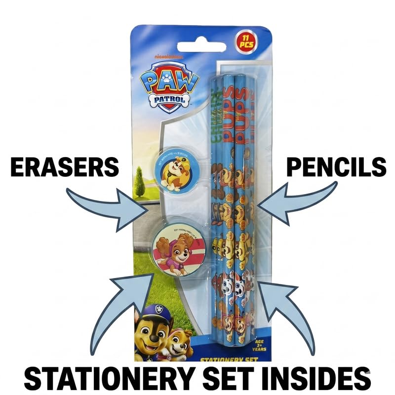 Image of Paw Patrol 11 pcs Stationery Set Pencils, Eraser, Sharpener | Study Kit for Boys & Girls | School Gift Set | Return Gift