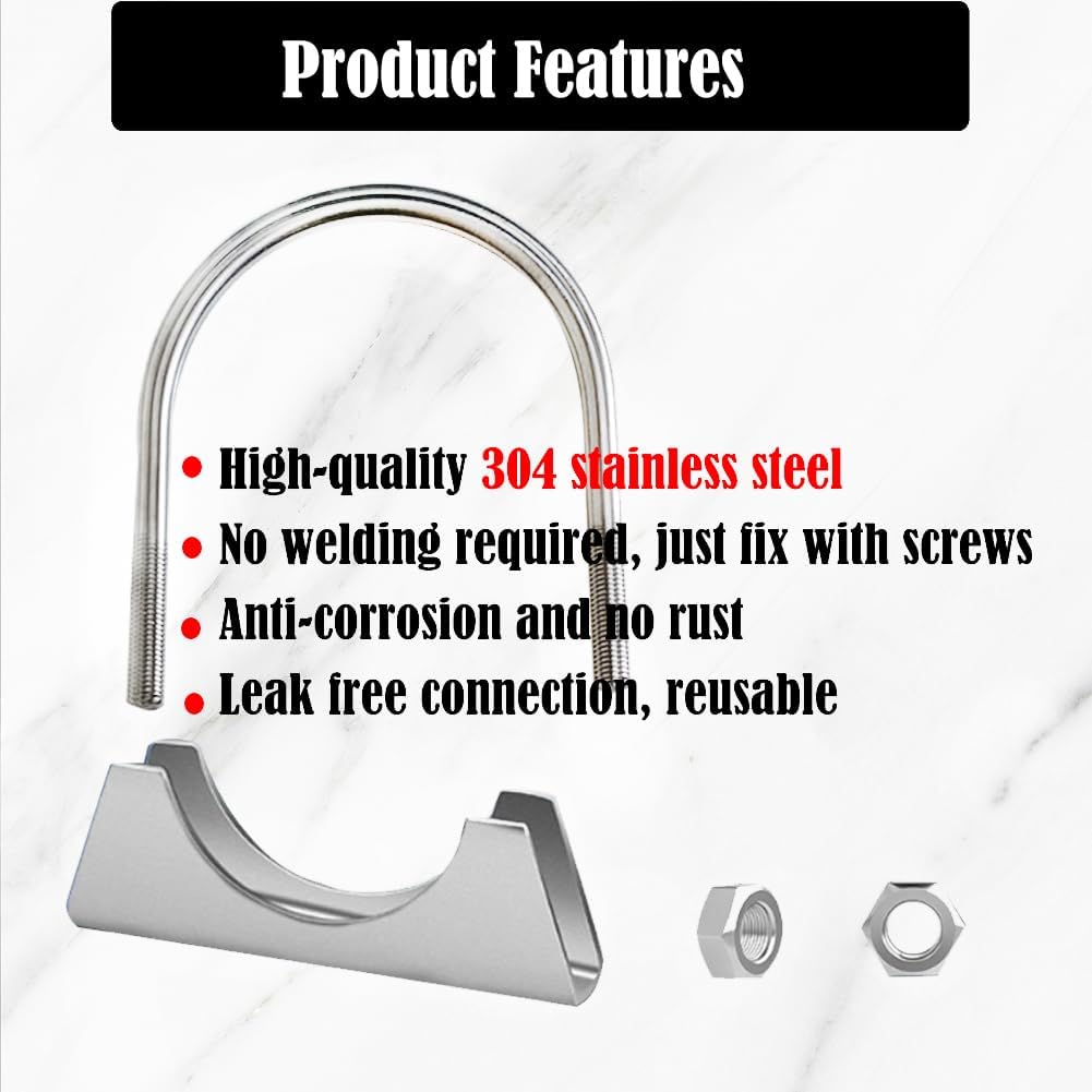 3 Inch Heavy Duty 304 Stainless Steel U BoltExhaust Clamp for 3" OD Exhaust Tail Pipe Diameter-Corrosion Resistant Muffler Pipe Hanger Clamp,Marine pipe clamps(1PCS)