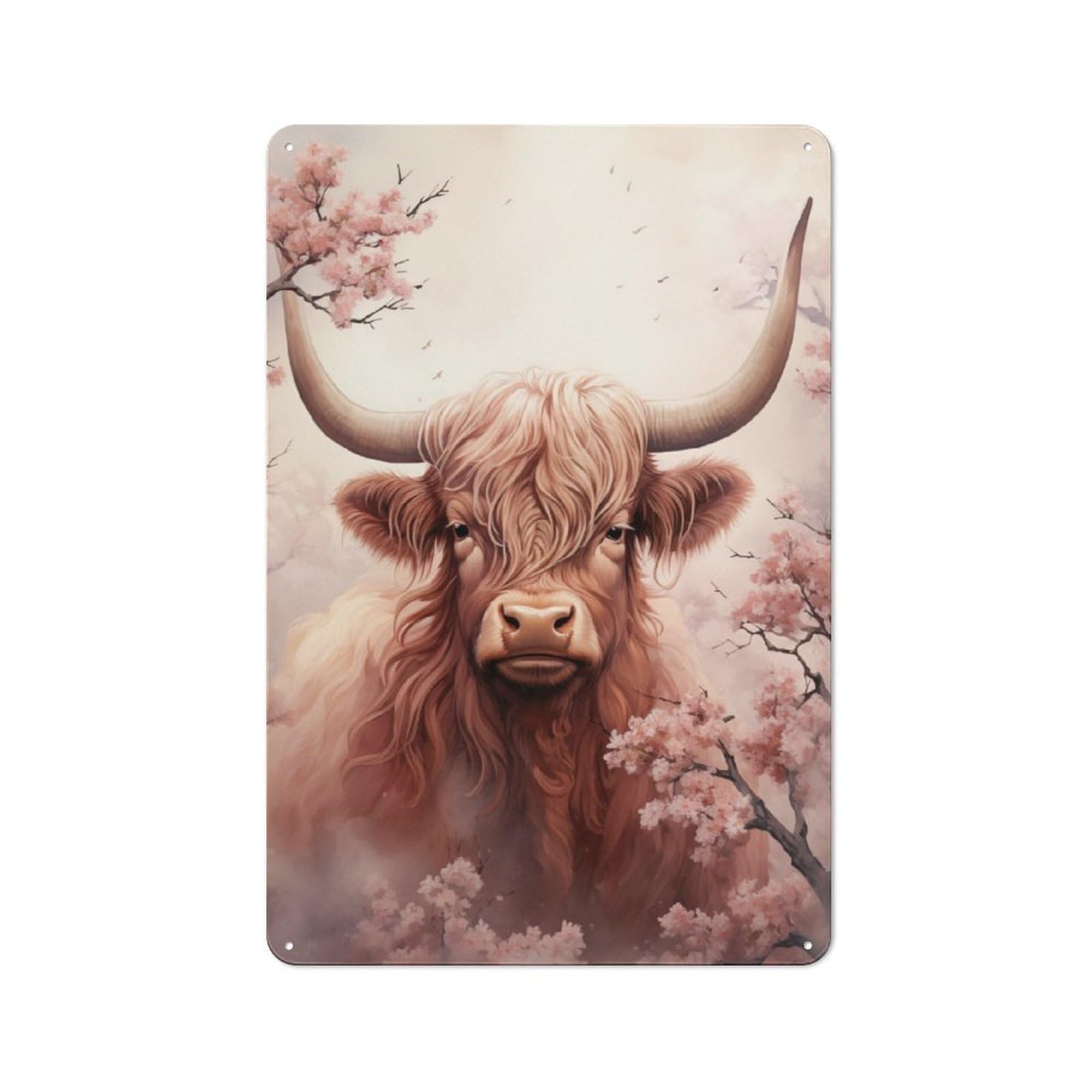 Junmoney Highland Cow Watercolor Vintage Tin Sign 30X20cm With For Garage Wall, Suited To People Furnishing A Garage