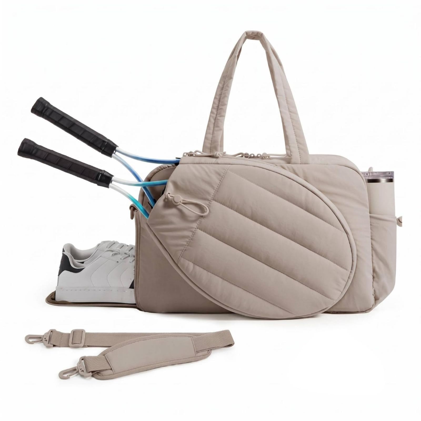URJIX™ Padded Quilted Sports Bag Zippered Compartments Khaki | Construction Carrying Options Storage Layout Sports Ready Practical Khaki-picture-38