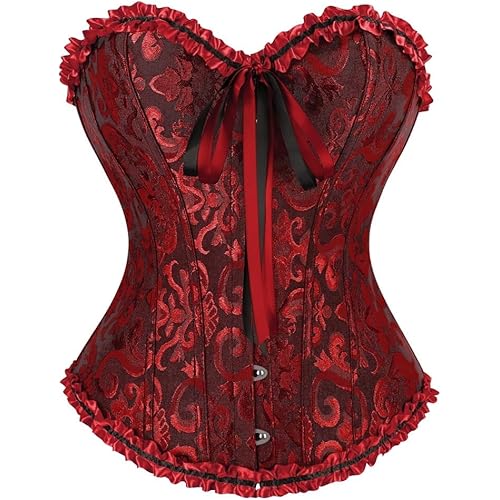 frawirshau Women's Lace Up Boned Overbust Corset Bustier Lingerie Bodyshaper Top