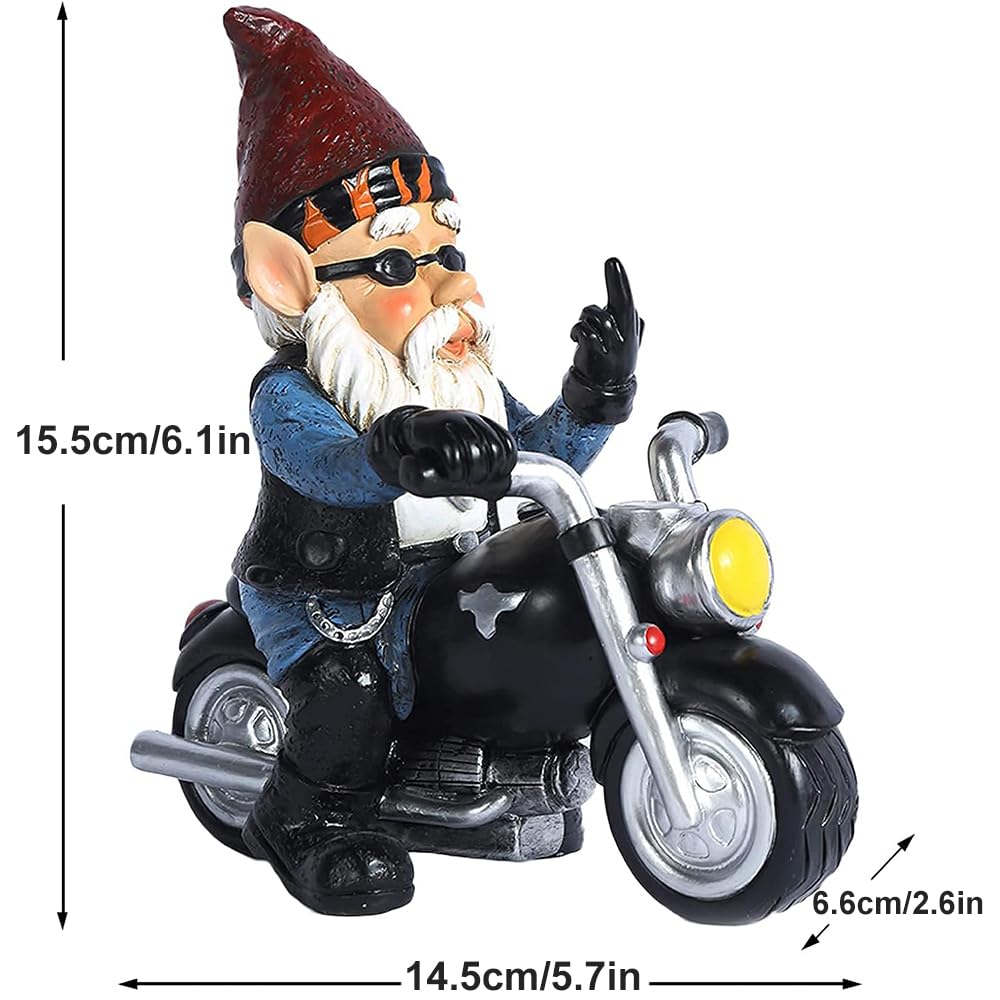 Voarge krasnal ogrodowy na motocyklu, dekoracja ogrodu, figurki ogrodowe do dekoracji, na trawnik, podwórko, balkon, werandę, taras, do domu, dekoracja ogrodu