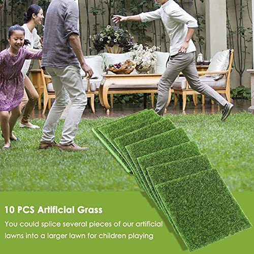SOONHUA 10 Pezzi Erba da Giardino Artificiale 15 * 15 Cm Tappeto Erboso Prato in Miniatura Sintetica Dall'aspetto Realistico Finto per Mini Ornamento Casa Delle Bambole Arredamento - Image 8