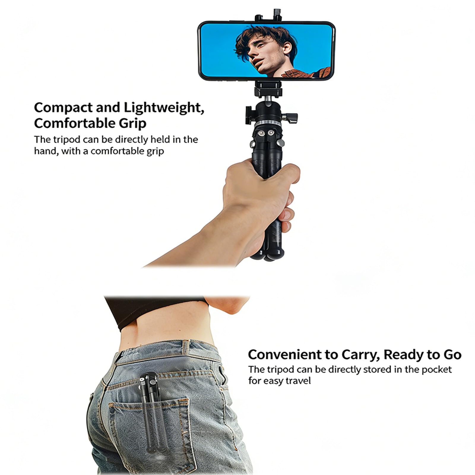 Trípode de metal ergonómico para teléfono con cámara DSLR 1/4, modelo largo