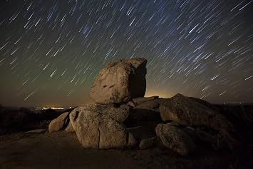 Posterazzi Star trails and large boulders in the high region of Anza Borrego Desert State Park California Poster Print, 17 x 11