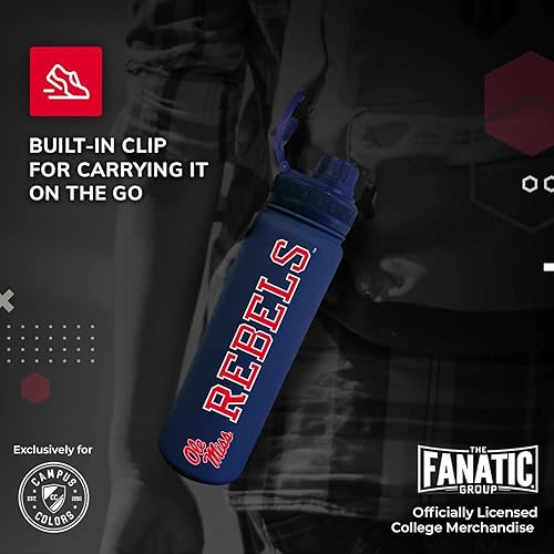 Vista 114 de Campus Colors Botella de agua de acero inoxidable de la NCAA, tapa giratoria, 24 onzas, clip de transporte, mantiene tus bebidas calientes o frías