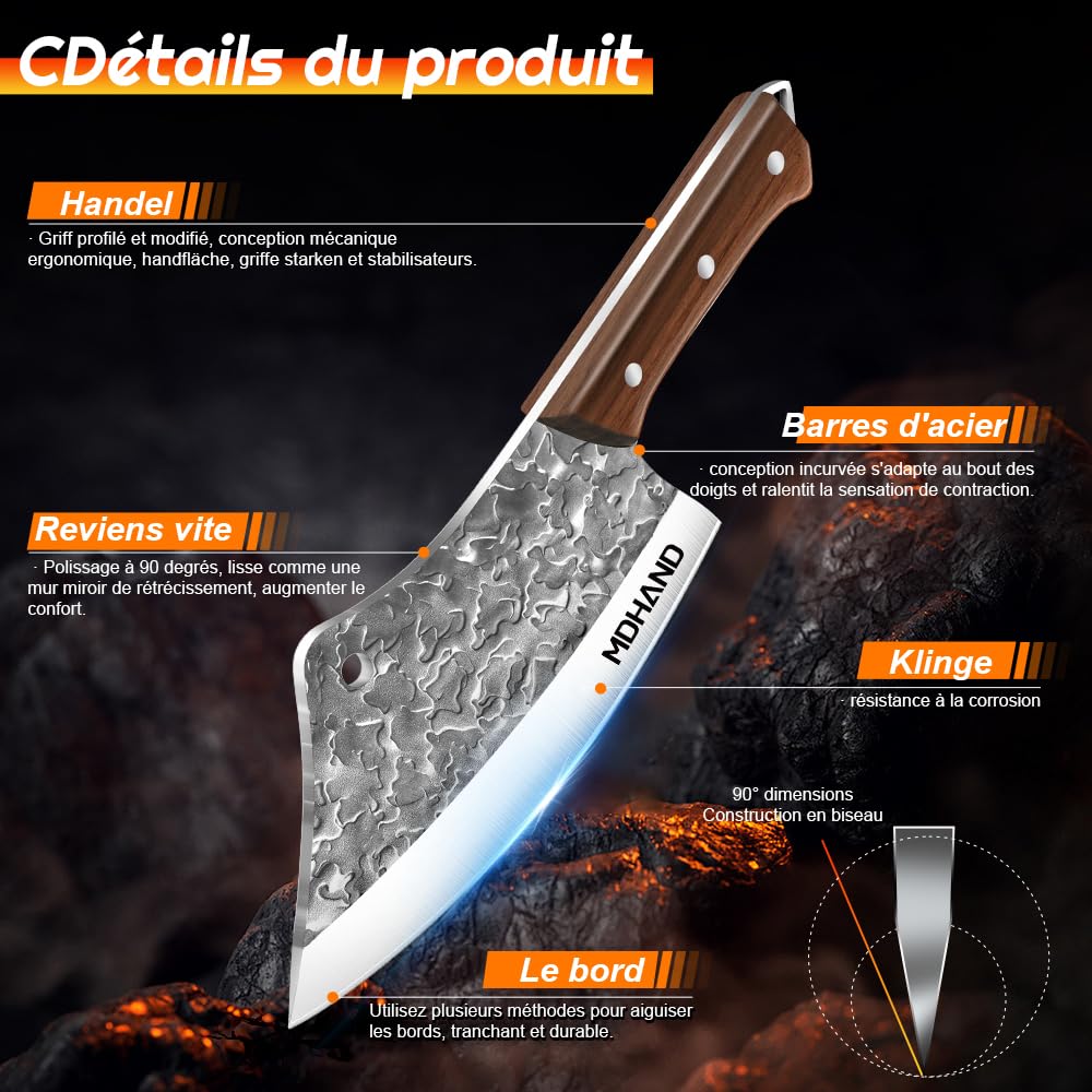 14 Pièces Set Couteaux Et Ustensiles De Cuisine Complet, Couteau Hachoir, Machette, Feuille De Boucher, Pour Cuisine & Camping