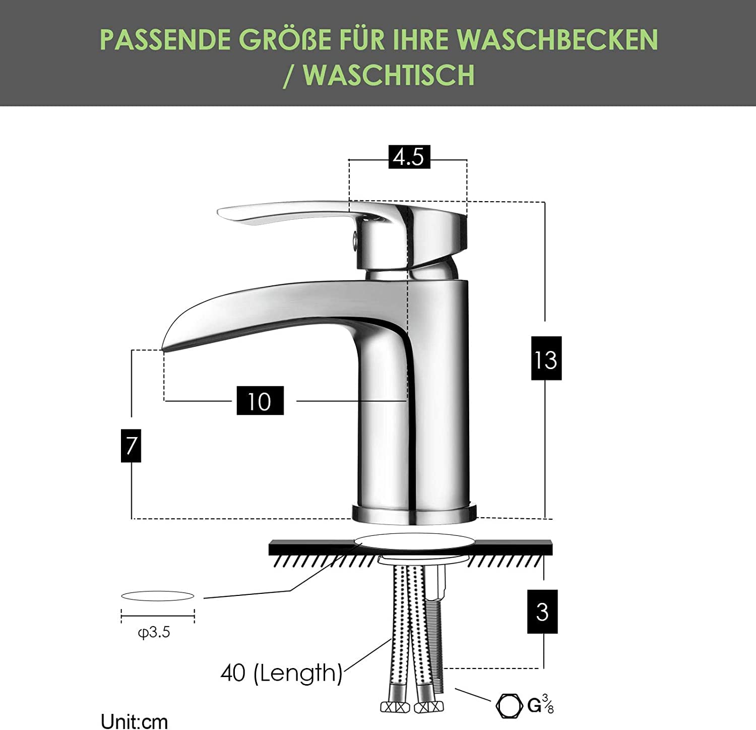 Robinet de salle de bain mitigeur monocommande pour lavabo de lavabo de salle de bain, bec cascade semi-ouvert, chromé