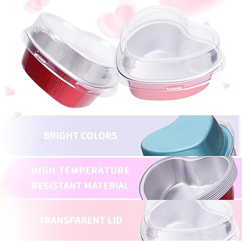 Miniatura 6 de 60 moldes para pasteles en forma de corazón con tapas, mini moldes de aluminio para tartas, 3.4 onzas3.4 fl oz de papel de aluminio desechable,