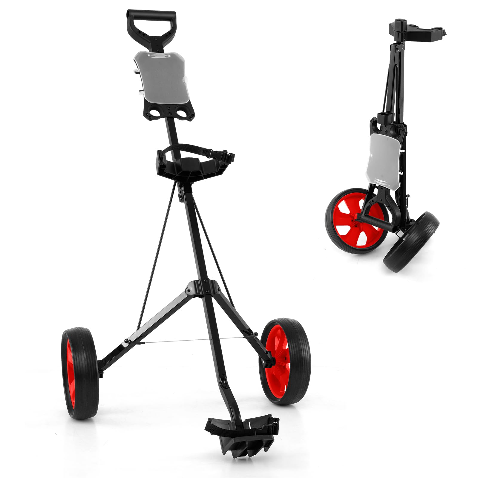 FANTASK Golf Trolley 2 Rad, Golftrolley klappbar, Golfwagen aus Stahl mit Anzeigetafel, Golf Push Cart für Anfänger
